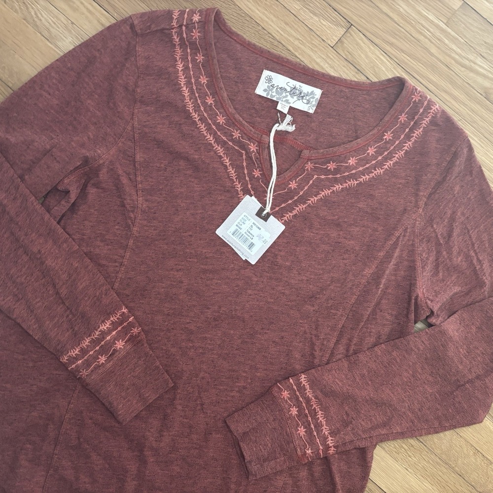 Aventura Clothing Nixon Knit Top Women's XL Embroidered Long Sleeves Boho NWT